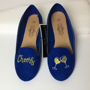 Cheers! Blue and Gold Embroidered Loafers Size 8
